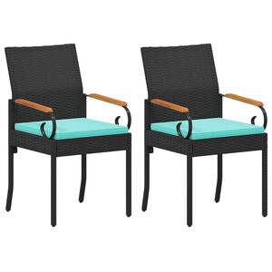 vidaXL Cadeiras de jardim 2 pcs Preto e Turquesa Polirattan e Ac&aacute;cia