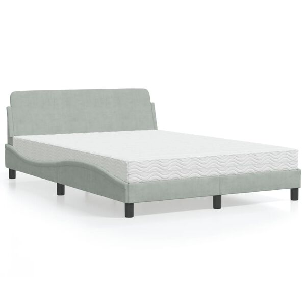 vidaXL Cama com colch&atilde;o Dover 140x190 cm veludo cinzento-claro