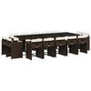 vidaXL 15 pcs conjunto jantar p/ jardim c/ almofad&otilde;es vime PE castanho
