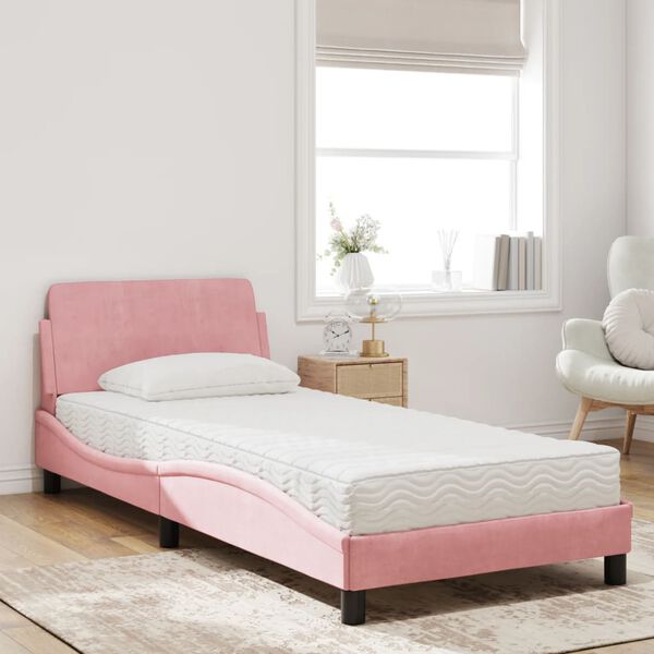 vidaXL Cama com colch&atilde;o Dover 80x200 cm veludo rosa