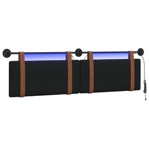 vidaXL Cabeceira suspensa Com luz LED Preto PU Antigo