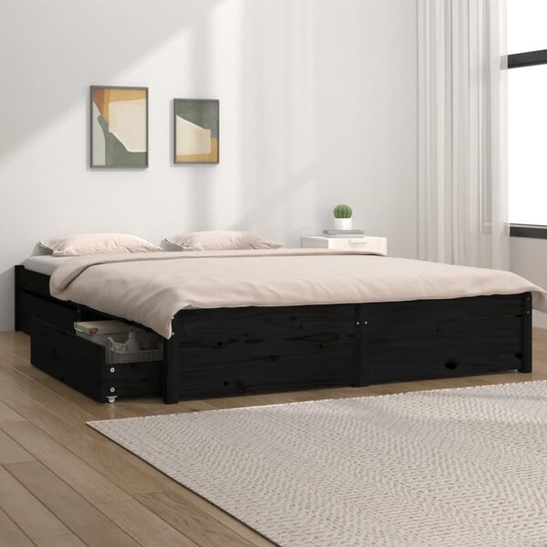 vidaXL Estrutura de cama c/ gavetas 140x190 cm preto