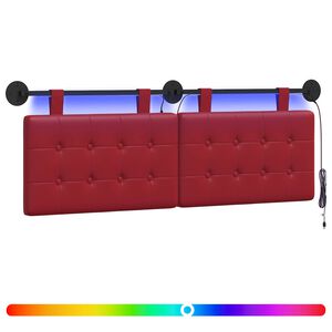 vidaXL Cabeceira suspensa Com luz LED Vinho Vermelho Couro Sint&eacute;tico