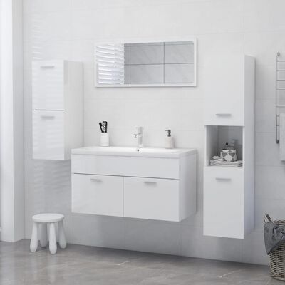 vidaXL Armário casa de banho 30x30x80cm contraplacado branco brilhante