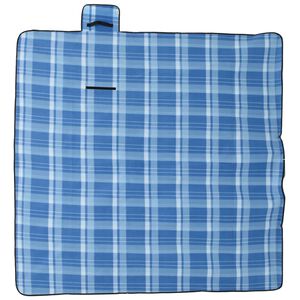 vidaXL Manta de piquenique dobr&aacute;vel 200x200 cm veludo xadrez azul