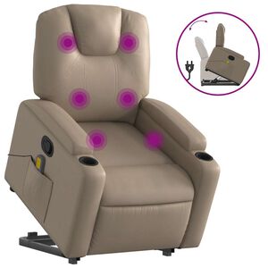 vidaXL Poltrona massagens reclin&aacute;vel elevat&oacute;ria couro art. cappuccino
