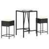 vidaXL 3 pcs conjunto de bar para jardim c/ almofad&otilde;es vime PE preto