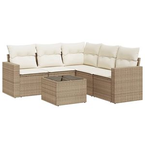 vidaXL 6 pcs conjunto de sof&aacute;s p/ jardim com almofad&otilde;es vime PE bege