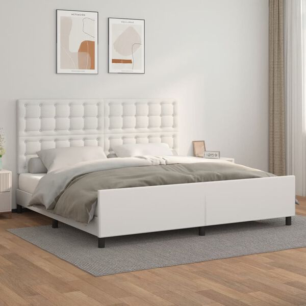 vidaXL Estrutura cama c/ cabeceira couro artificial 200x200 cm branco