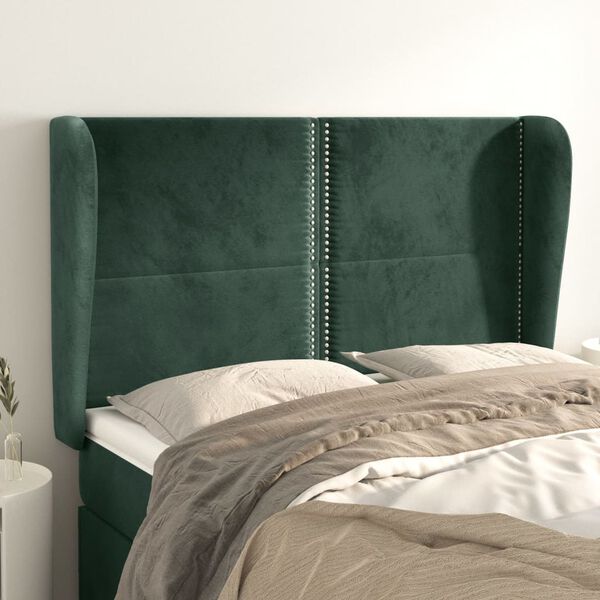 vidaXL Cabeceira cama c/ abas veludo 147x23x118/128 cm verde-escuro