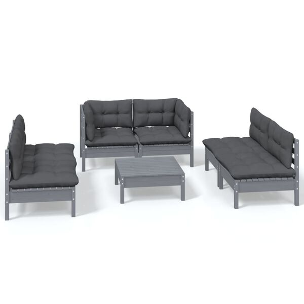 vidaXL 7 pcs conjunto lounge de jardim c/ almofad&otilde;es pinho maci&ccedil;o