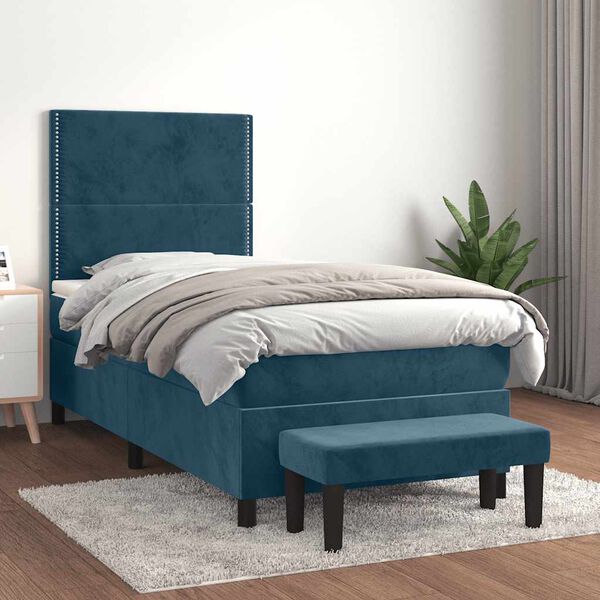 vidaXL Cama com molas/colch&atilde;o 90x200 cm veludo azul-escuro
