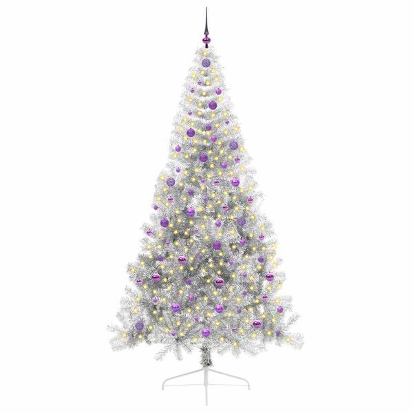 vidaXL &Aacute;rvore de Natal Artificial Pr&eacute;-iluminada Prateado 240 cm PET