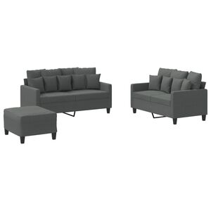 vidaXL 3 pcs conjunto de sof&aacute;s com almofad&otilde;es tecido cinzento-escuro