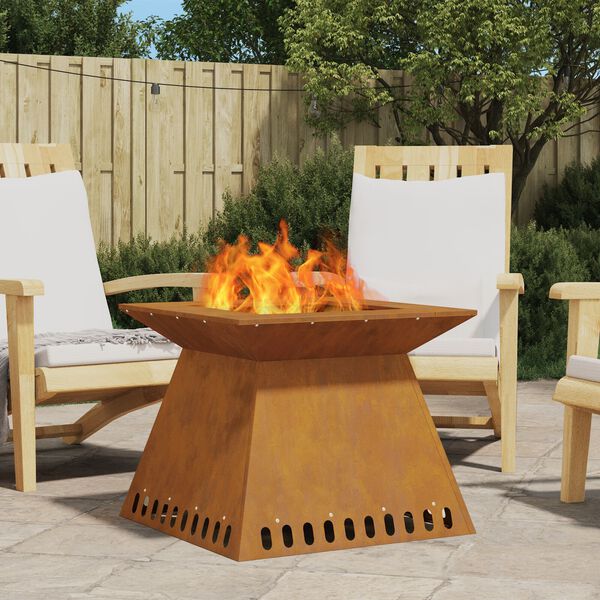 vidaXL Fire Pit Castanho 60 x 60 x 50 cm A&ccedil;o resistente &agrave;s intemp&eacute;ries