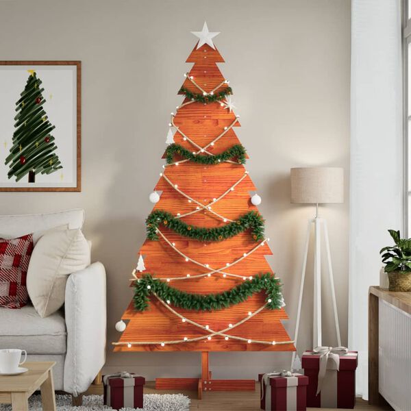 vidaXL &Aacute;rvore de Natal decorativa 180 cm pinho maci&ccedil;o castanho-mel