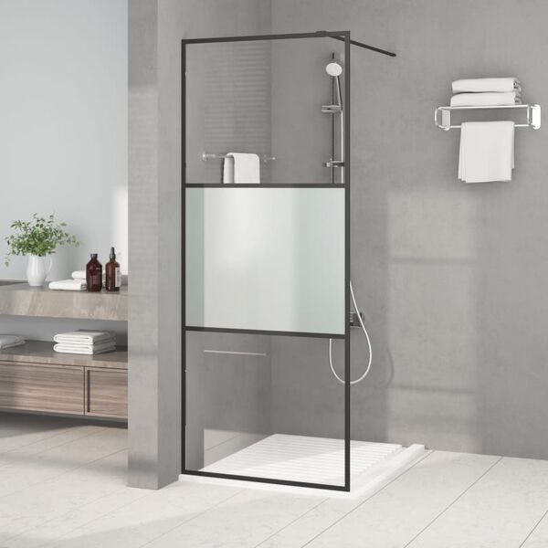 vidaXL Divis&oacute;ria de chuveiro 80x195 cm vidro semiopaco ESG preto
