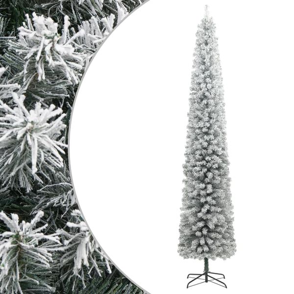 vidaXL Árvore de Natal fina c/ suporte e flocos de neve 270 cm PVC