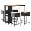 vidaXL 5 pcs conjunto de bar p/ jardim c/ almofad&otilde;es vime PE preto