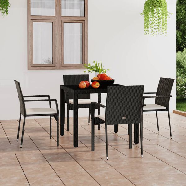 vidaXL Cadeiras de jardim com almofad&otilde;es 4 pcs vime PE preto