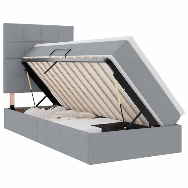 vidaXL Cama com arruma&ccedil;&atilde;o e LED Cinzento-claro 90 x 190 cm Poli&eacute;ster