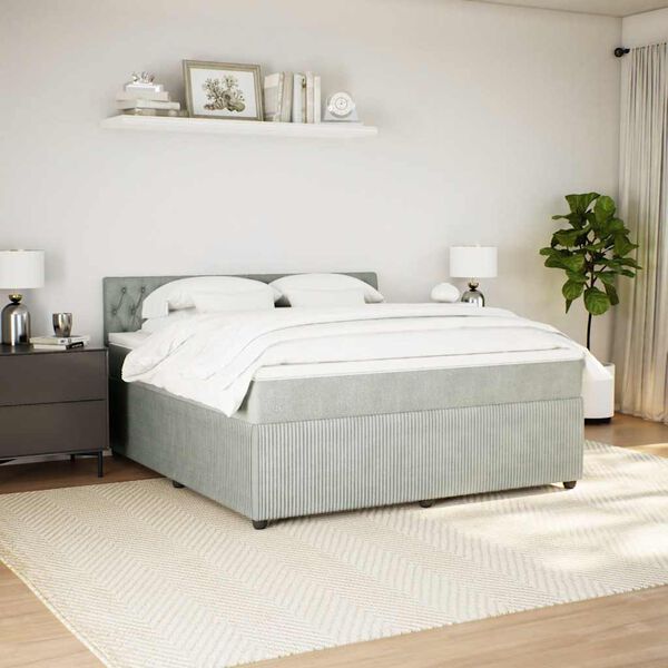 vidaXL Cama com molas/colch&atilde;o 180x200 cm veludo cinzento-claro