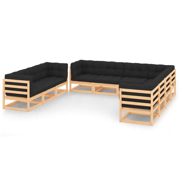vidaXL 10 pcs conjunto lounge de jardim c/ almofad&otilde;es pinho maci&ccedil;o