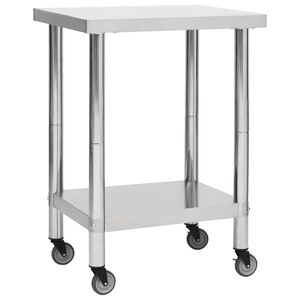 vidaXL Mesa de trabalho de cozinha c/ rodas 60x30x85 cm a&ccedil;o inoxid&aacute;vel