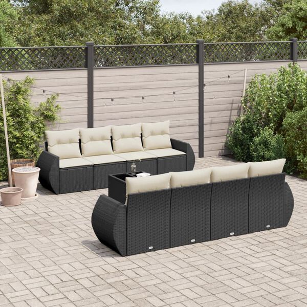 vidaXL 9 pcs conjunto de sof&aacute;s p/ jardim c/ almofad&otilde;es vime PE preto