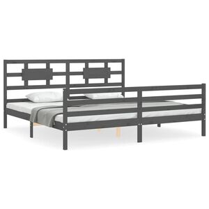 vidaXL Estrutura de cama com cabeceira 200x200 cm madeira maci&ccedil;a cinza