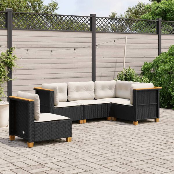 vidaXL 5 pcs conjunto sof&aacute;s de jardim com almofad&otilde;es vime PE preto