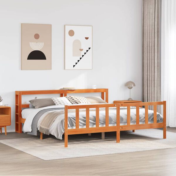 vidaXL Estrutura cama c/ cabeceira 180x200cm pinho maci&ccedil;o castanho-mel