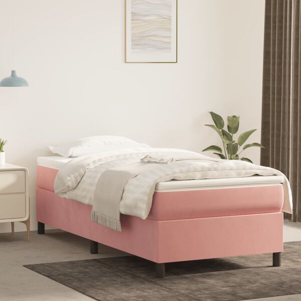 vidaXL Estrutura de cama com molas 90x200 cm veludo rosa