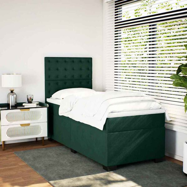 vidaXL Cama com molas/colch&atilde;o 90x190 cm veludo verde-escuro