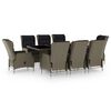vidaXL 9 pcs conjunto jantar exterior com almofad&otilde;es vime PE castanho
