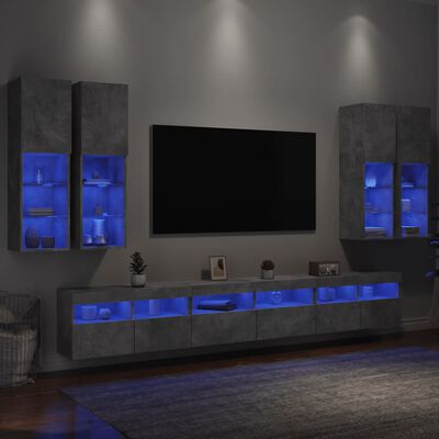 vidaXL 7 pcs conj. móveis de parede p/ TV luzes LED cinzento cimento