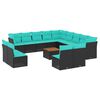 vidaXL 14 pcs conjunto de sof&aacute;s p/ jardim c/ almofad&otilde;es vime PE preto