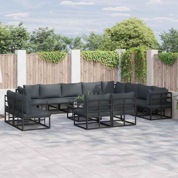 vidaXL Conjunto de Sofá de Jardim com almofada 13 pcs Preto Alumínio
