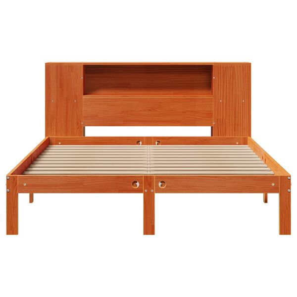 vidaXL Cama com estante sem colchão 140x190 cm pinho maciço