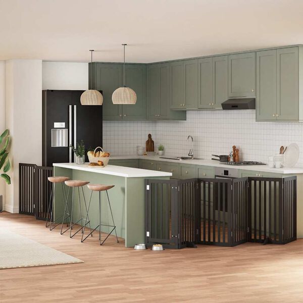 vidaXL Port&atilde;o p/ c&atilde;es com porta dobr&aacute;vel 9 pain&eacute;is 450 cm &aacute;lamo preto