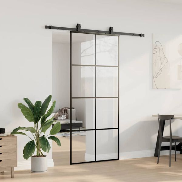 vidaXL Porta deslizante c/ conj. ferragens 90x205cm vidro ESG preto