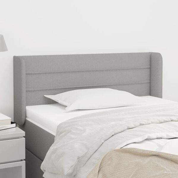 vidaXL Cabeceira de cama c/ abas tecido 83x16x78/88 cm cinzento-claro