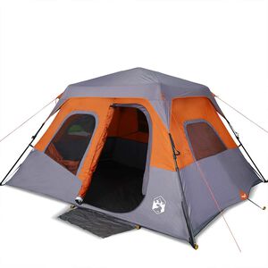 vidaXL Tenda familiar 6 p. liberta&ccedil;&atilde;o r&aacute;pida imperme&aacute;vel cinza/laranja