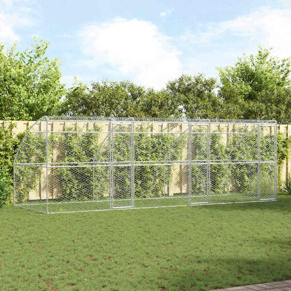 vidaXL Canil de Cachorro 3 pcs Prateado 6 x 2 x 2 m A&ccedil;o galvanizado