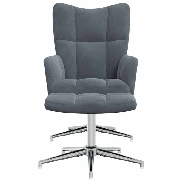 vidaXL Cadeira de descanso com banco veludo cinzento-escuro