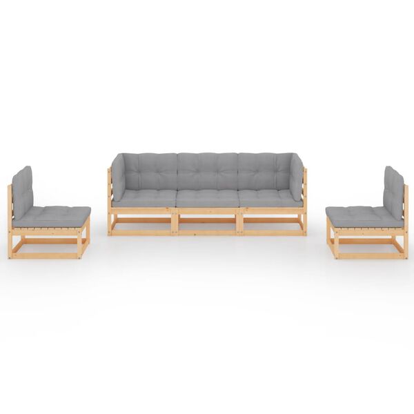 vidaXL 5 pcs conjunto lounge de jardim c/ almofad&otilde;es pinho maci&ccedil;o