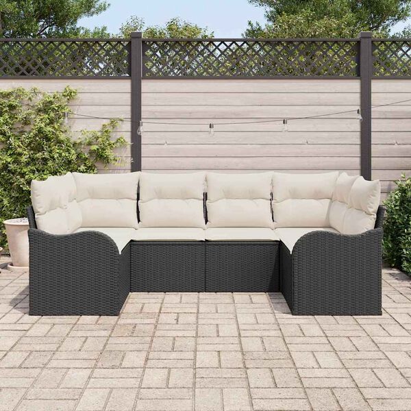 vidaXL Conjunto de Sof&aacute; de Jardim com almofada 6 pcs Preto e branco