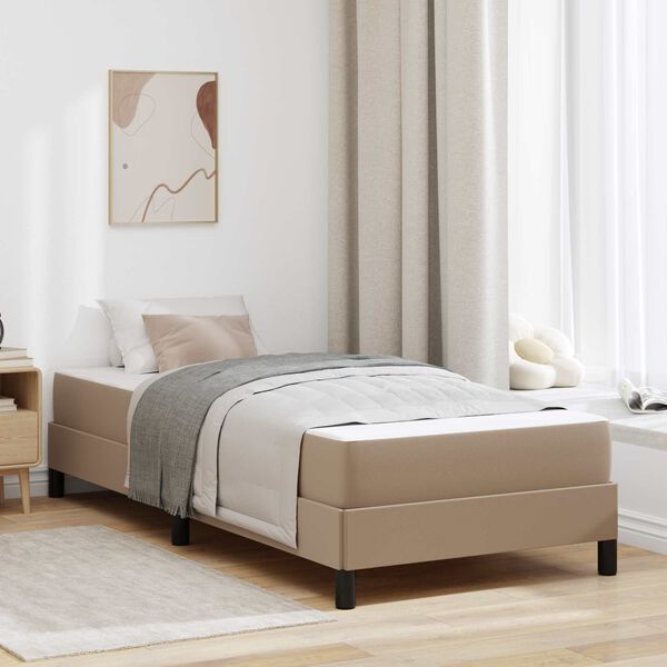 vidaXL Estrutura da Cama com colch&atilde;o Cappuccino 90 x 190 cm tecido