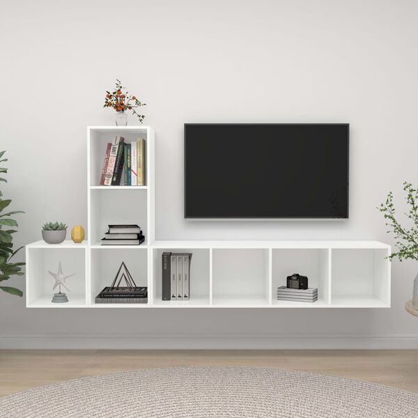vidaXL 3 pcs conjunto de m&oacute;veis de TV contraplacado branco