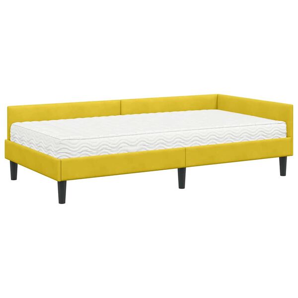 vidaXL Estrutura de Cama de Canto com Colch&atilde;o 2 pcs Amarelo Veludo